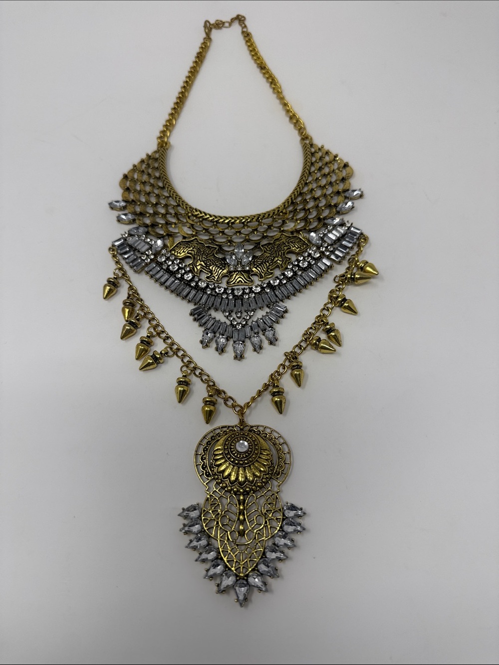Mixed Metal Layered Statement Necklace in Gold and Silver